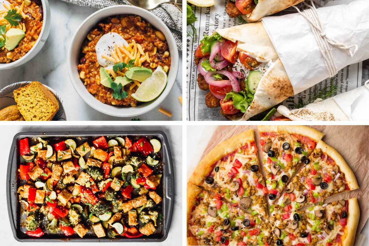 4 Vegan Tempeh Recipes like pizza, wrap, and chili