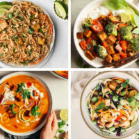 4 Vegan Thai Recipes like soup, salad, noodles, veggies, and rice