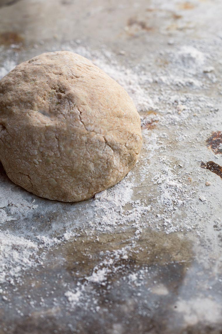 floured surface with whole wheat potato gnocchi dough