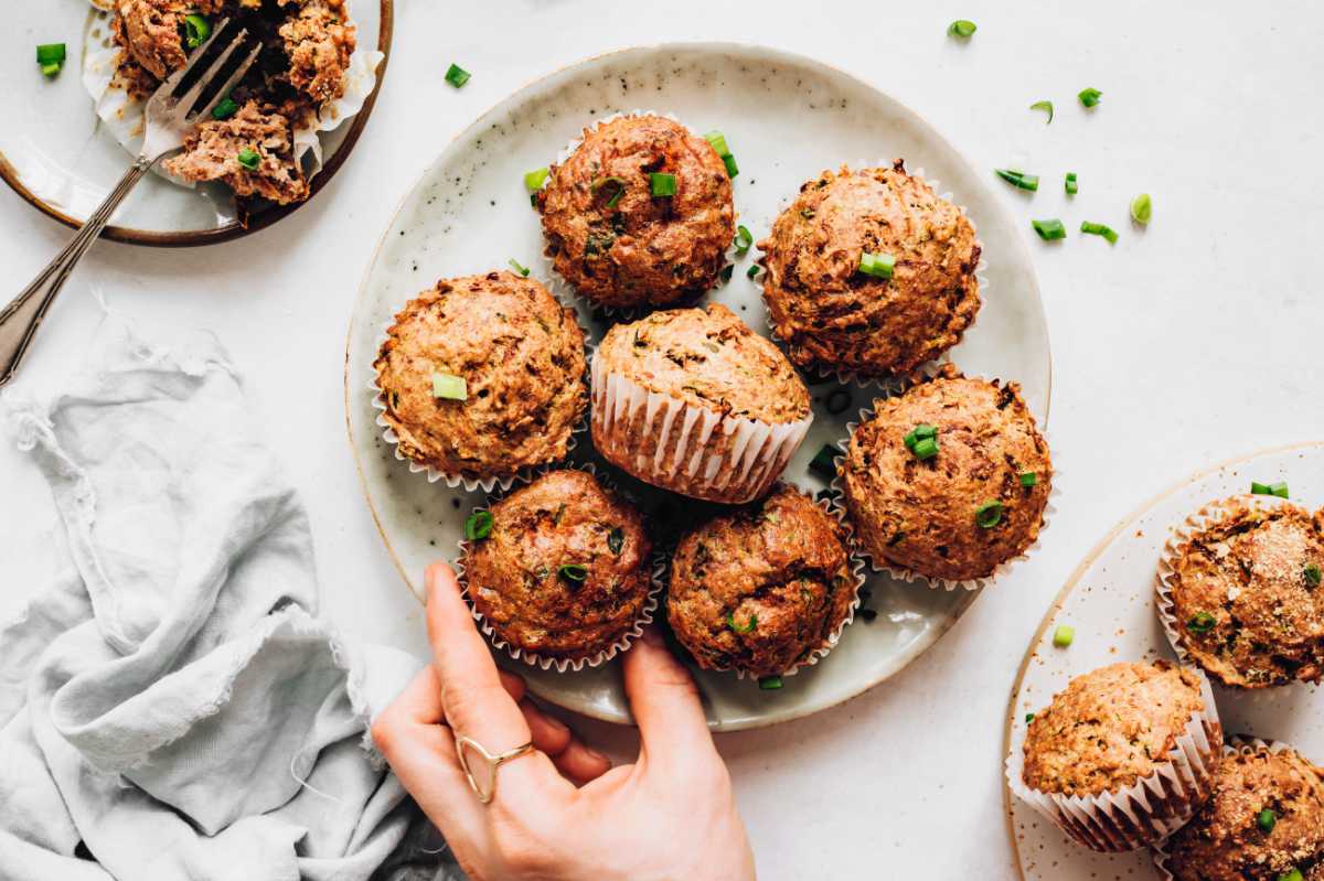 baked vegan savory muffins on plate
