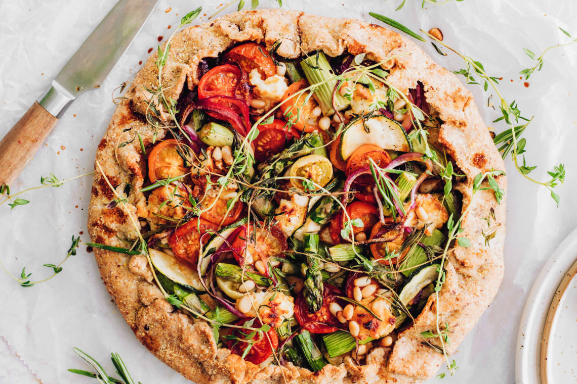Vegetable Galette with tomatoes, asparagus, and zucchini