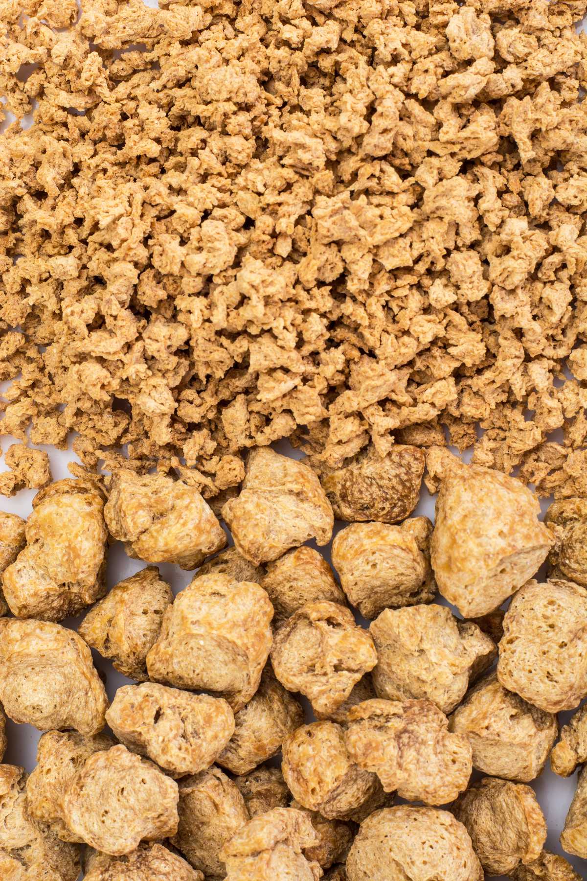 large and small pieces of dehydrated soy protein