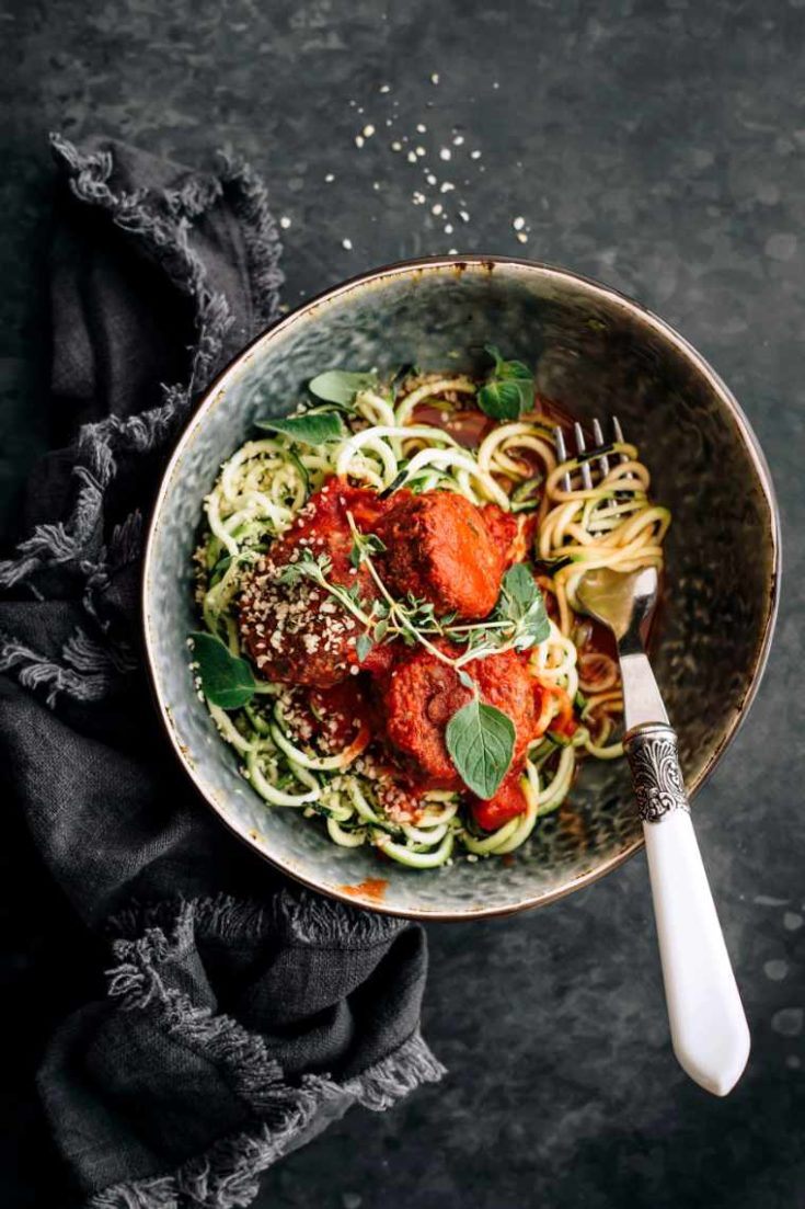 Zoodles with Black Bean Meatballs by Nutriciously 6