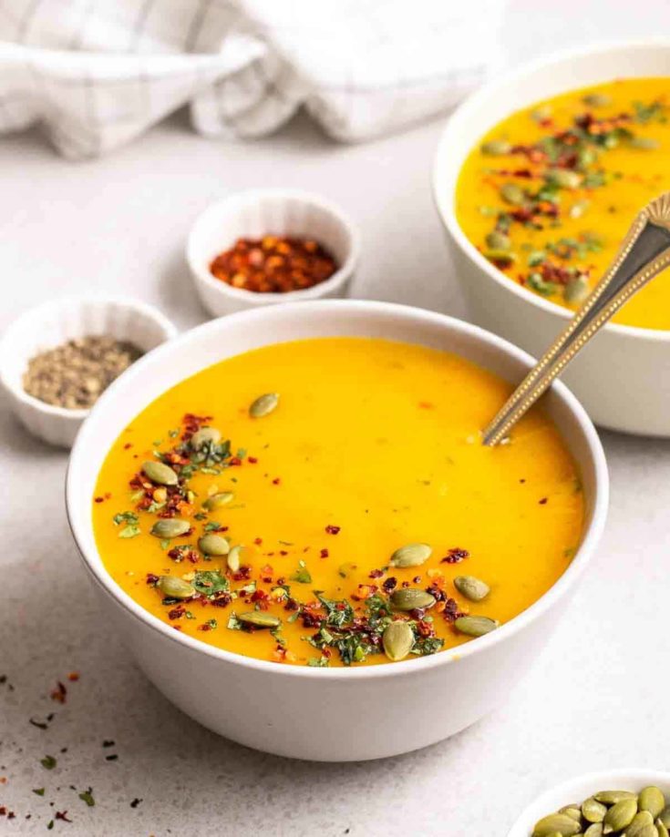 pumpkin potato soup bowl spoon