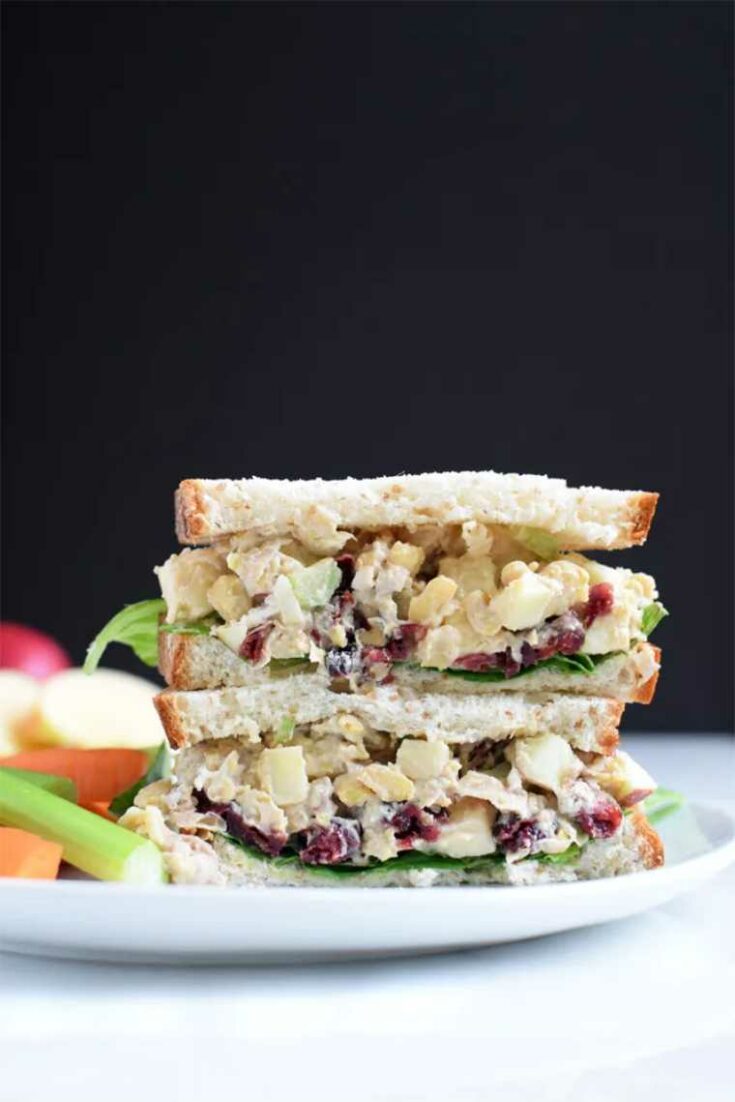 vegan apple cranberry chickpe salad sandwich