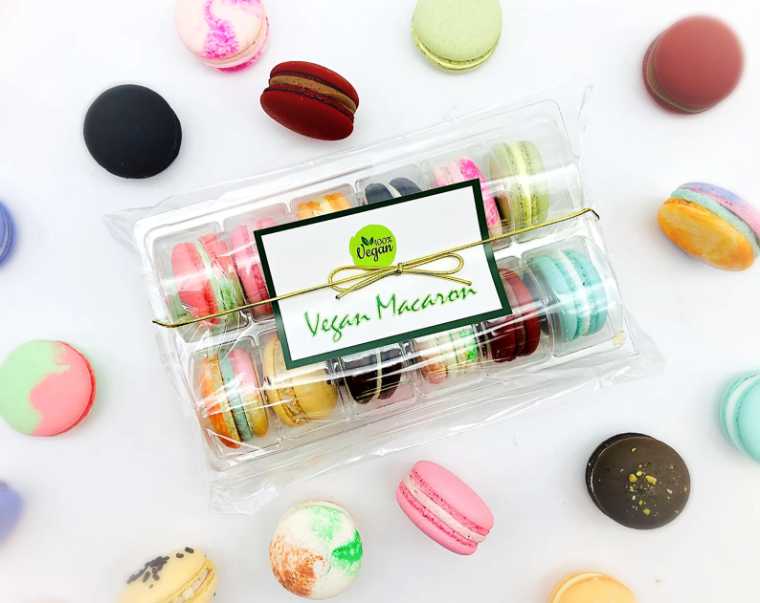 box of colorful macaroons as a vegan birthday gift